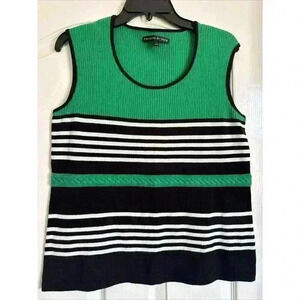 Preston & York Sleeveless Knit Top Black/white/green Large Stripped